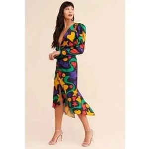 Ronny Kobo Astrid Silk Colorful Abstract Print Women's Dress Size XS